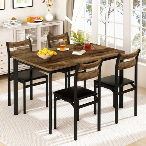 Lttromat Rectangle Wooden Dining Table Set For 4 With Pu Leather Chairs ... with regard to The art of maintaining your rectangular wooden dining table set